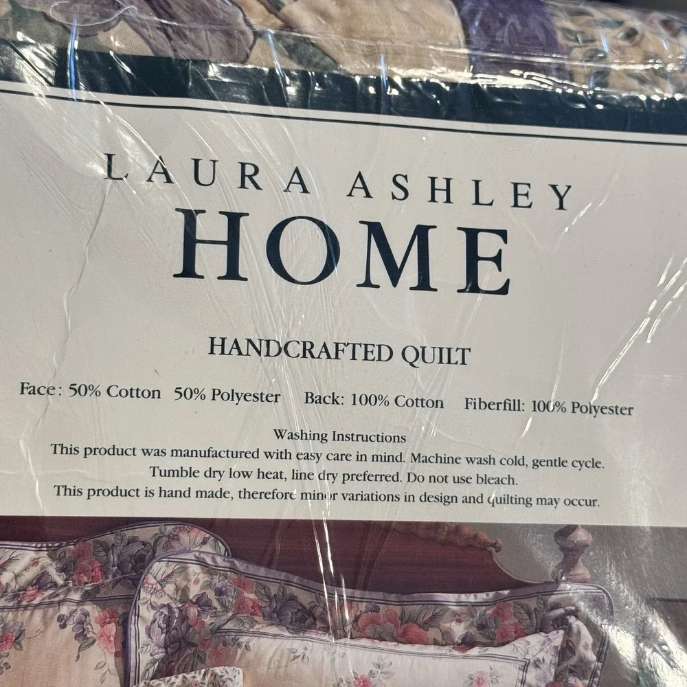 VTG Laura Ashley Patchwork Quilt Queen Purple Pink Handmade NEW 90s Cottagecore